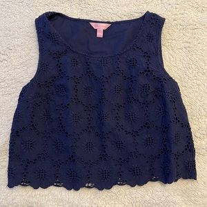 Lily Pulitzer Resort Navy Blue Daisy Eyelet Lux sz 8 tank top.